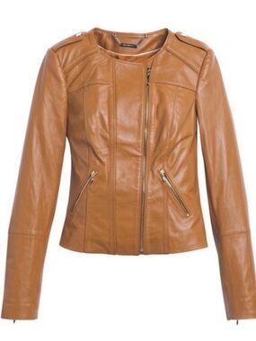 White House Black Market Tan Leather Moto Jacket | Size: XS Petite
